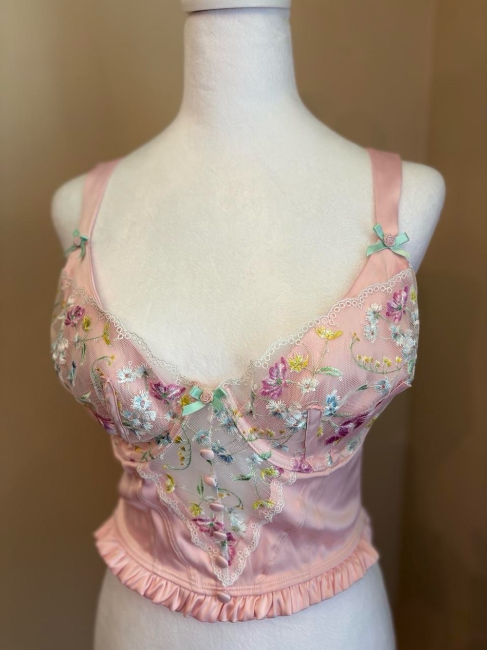 For Love And Lemons Pink Floral Embroidered Bustier